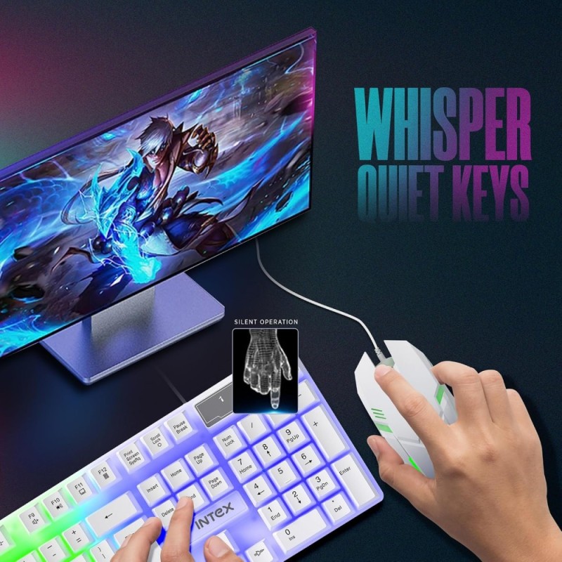 Intex Wired Gaming Keyboard Mouse Combo IT-KB334 RGB Backlit 104 Keys Spill Resistant White