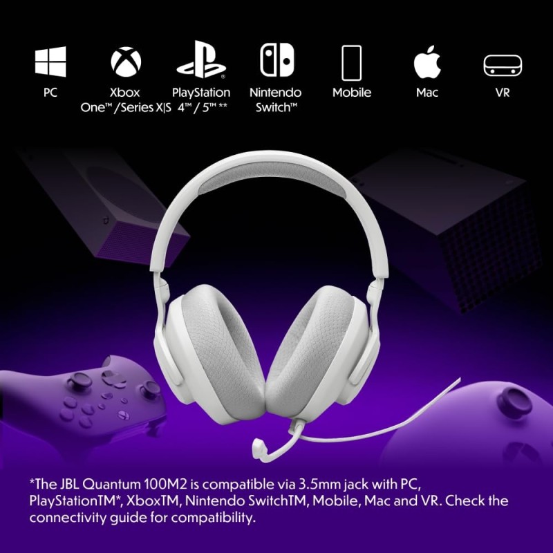 JBL Gaming Headphones Quantum 100M2 40mm Drivers Omnidirectional Mic White