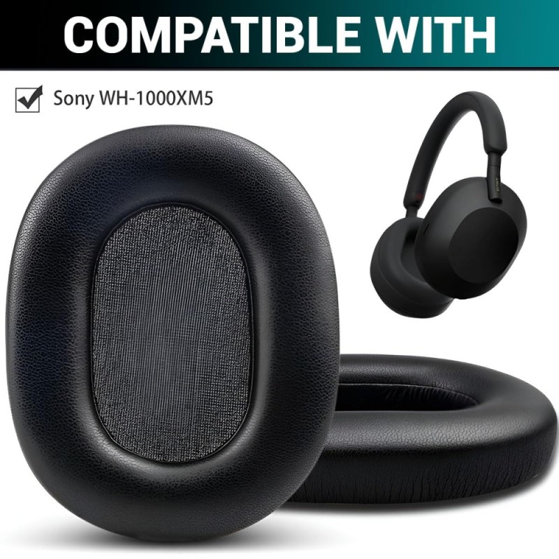 KACA Replacement Earpads for Sony WH-1000XM5 - Black, Thick Memory Foam