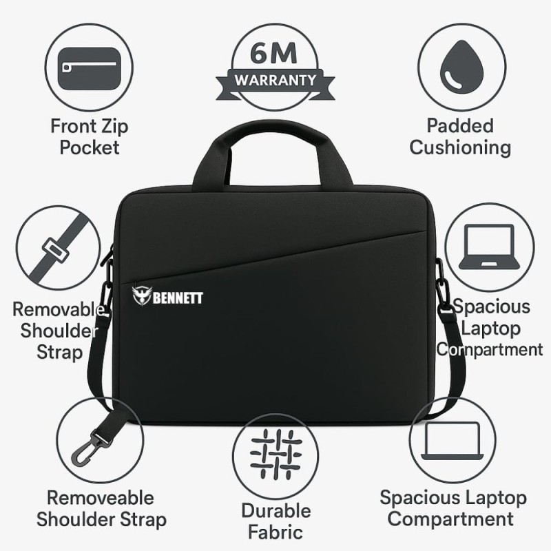 KBBRD Laptop Bag BEN-BC-BLACK 15.6 Inch Water Repellent Black