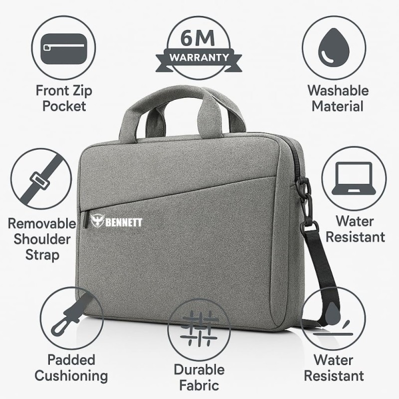 KBBRD Laptop Briefcase Mystic 15.6 Inch Water Repellent Grey
