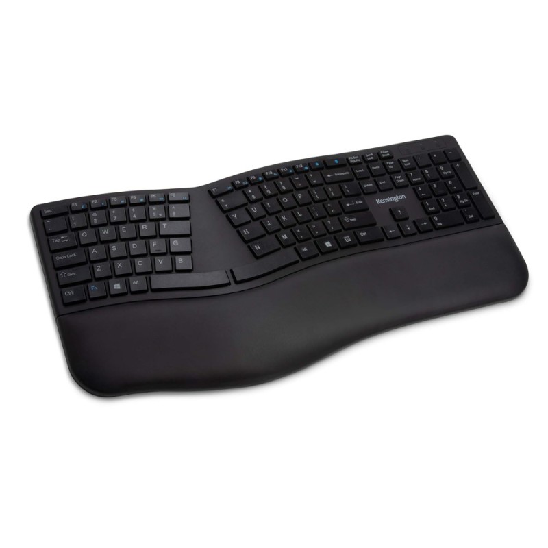 Kensington Ergonomic Wireless Bluetooth Keyboard K75401US Built-in Wrist Rest, Spill-Proof Keys, Quiet Typing Black