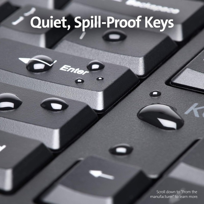 Kensington Ergonomic Wireless Bluetooth Keyboard K75401US Built-in Wrist Rest, Spill-Proof Keys, Quiet Typing Black
