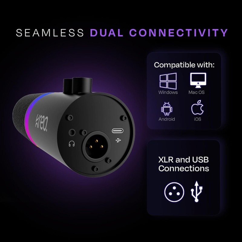 Kreo Sonik Dynamic Gaming Microphone XLR/USB Dual Connectivity Black