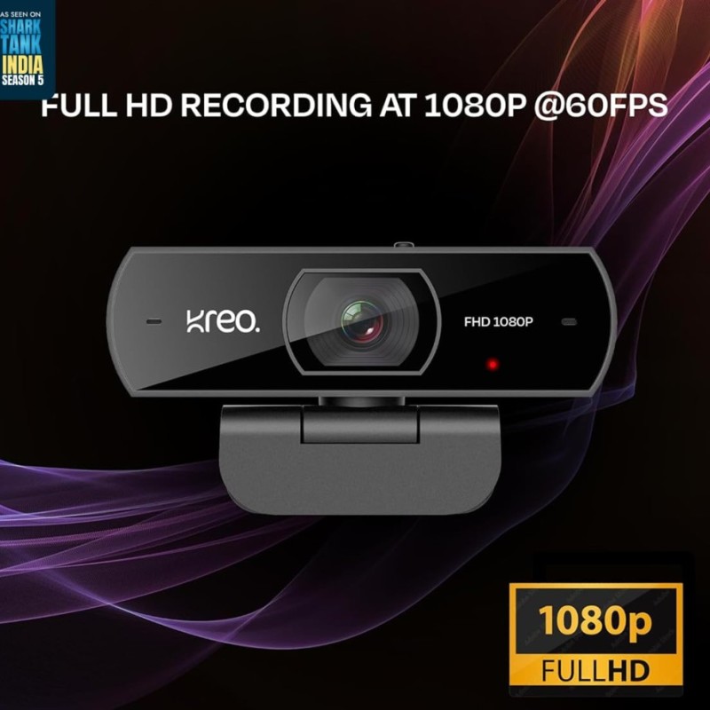 Kreo Webcam WC1678Y Full HD 1080P 60 FPS Auto-Focus Black