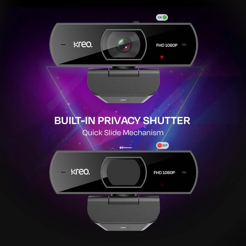 Kreo Webcam WC1678Y Full HD 1080P 60 FPS Auto-Focus Black