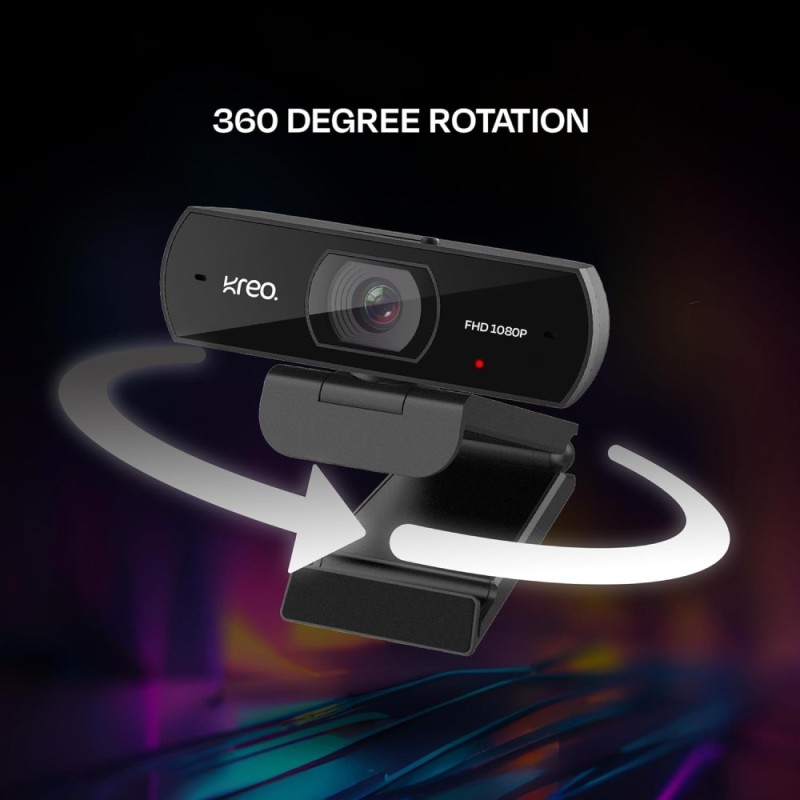 Kreo Webcam WC1678Y Full HD 1080P 60 FPS Auto-Focus Black