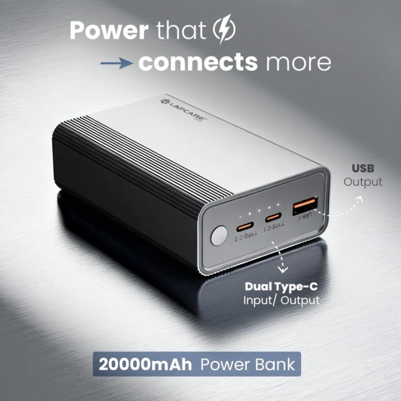 Lapcare Powerbank Boost 20000mAh 65W Fast Charging Grey