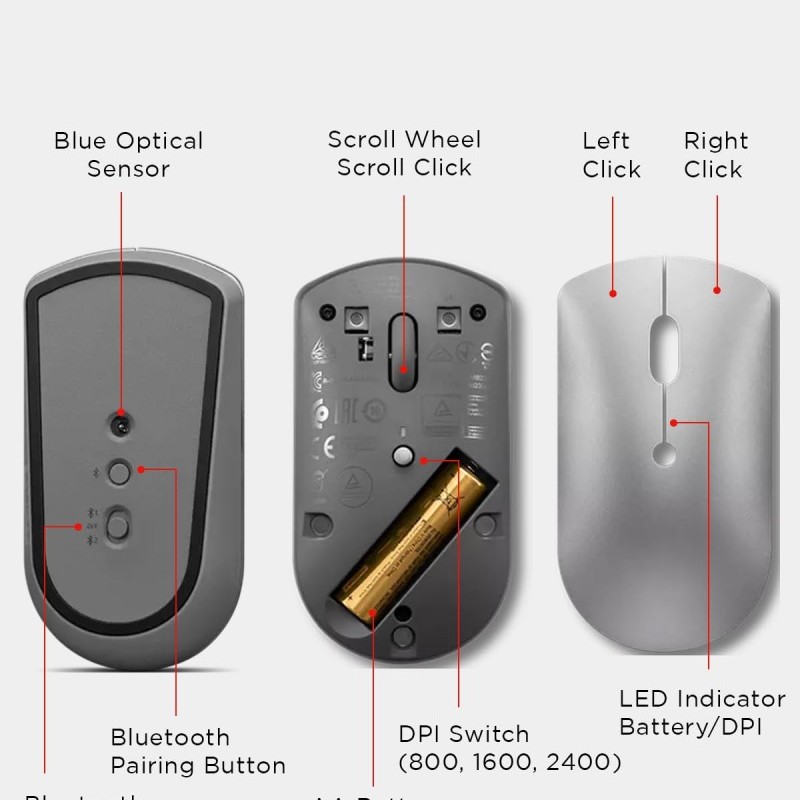 Lenovo Bluetooth Mouse GY50X88832 Silent Design Grey