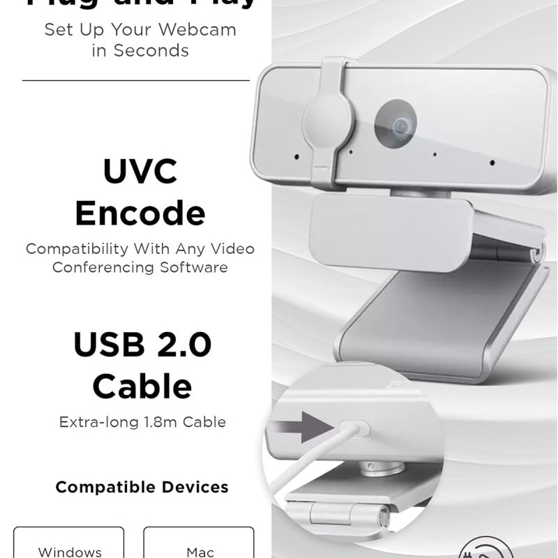 Lenovo FHD Webcam GXC1B34793 1080P 2.1MP Dual Mics Cloud Grey