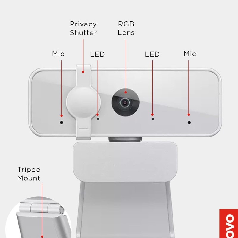 Lenovo FHD Webcam GXC1B34793 1080P 2.1MP Dual Mics Cloud Grey