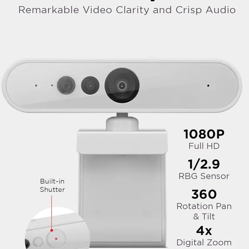 Lenovo FHD Webcam GXC1D66063 1080p Resolution 360° Rotation Cloud Grey