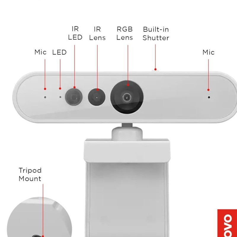 Lenovo FHD Webcam GXC1D66063 1080p Resolution 360° Rotation Cloud Grey