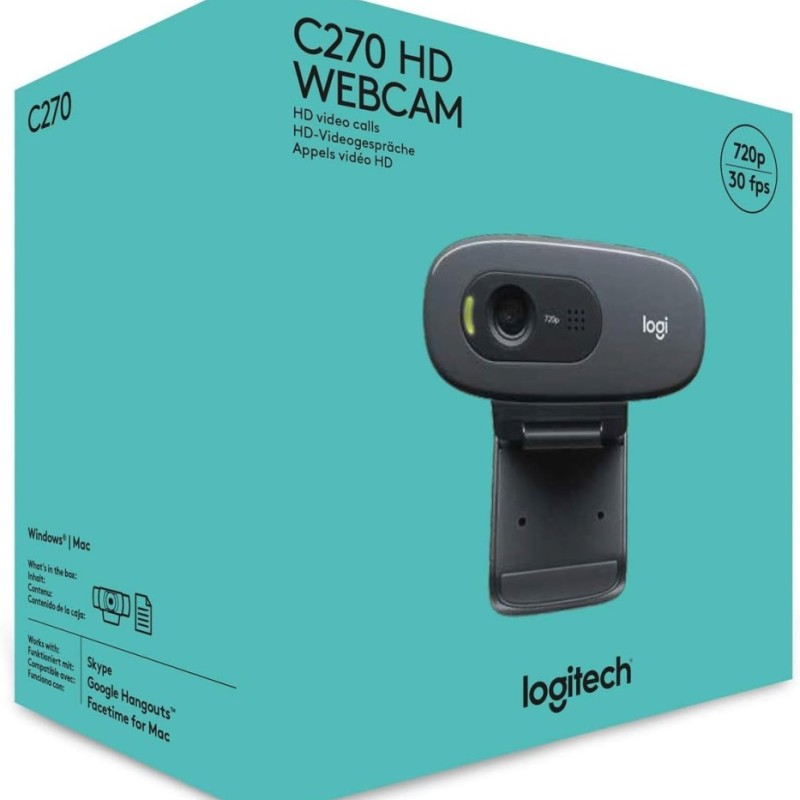 Logitech C270 HD Web Camera 720p/30fps with Noise-Reducing Mic Black