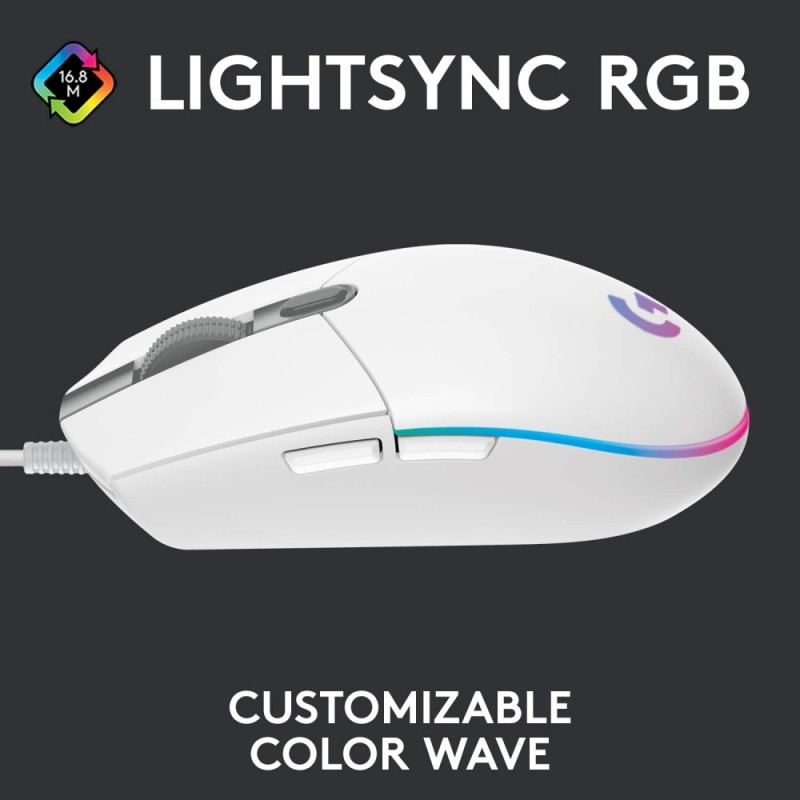 Logitech G Light Sync Gaming Mouse 8K DPI, 6 Buttons, White