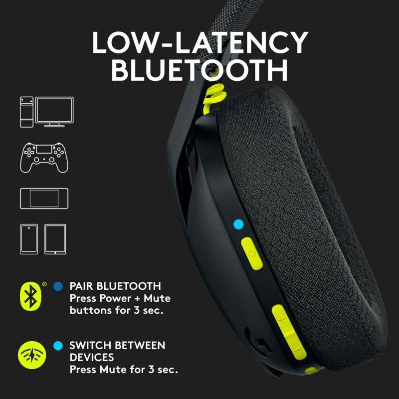 Logitech G Over Ear Headphones G435 18H Battery, Bluetooth, Black