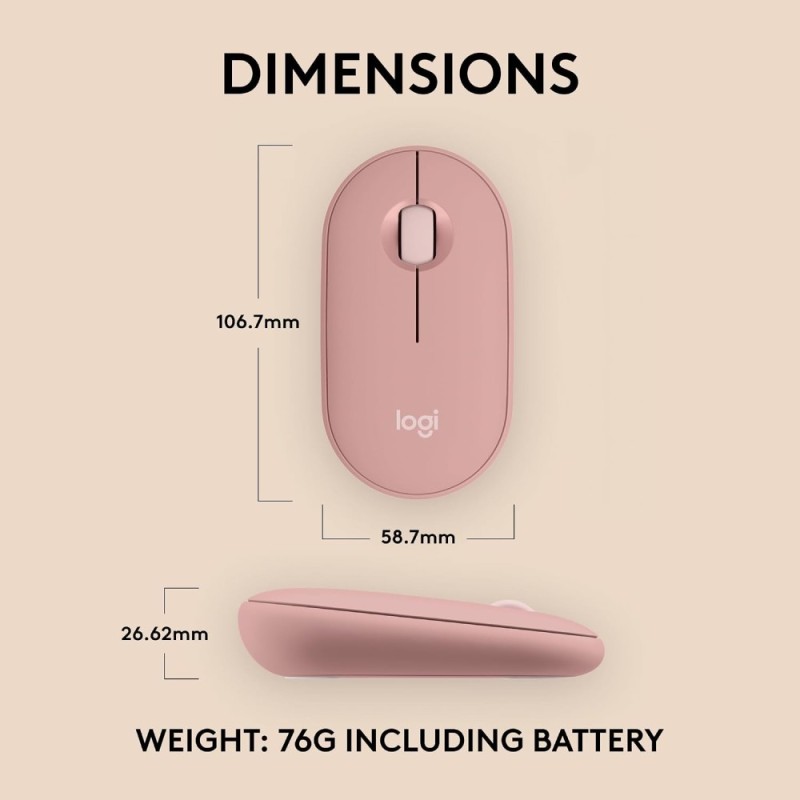 Logitech Pebble Mouse 2 M350s Bluetooth Wireless Mouse 4000 DPI Tonal Rose