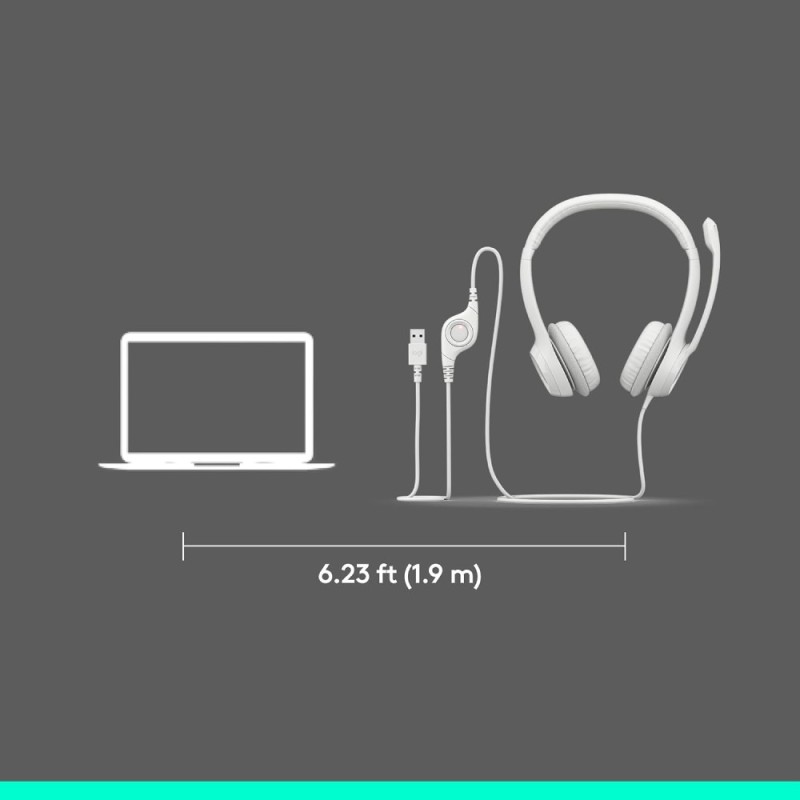 Logitech Wired Headset H390 Digital Stereo Sound, USB-A, White