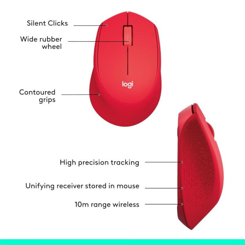 Logitech Wireless Mouse M331 Silent Plus 1000 DPI Red
