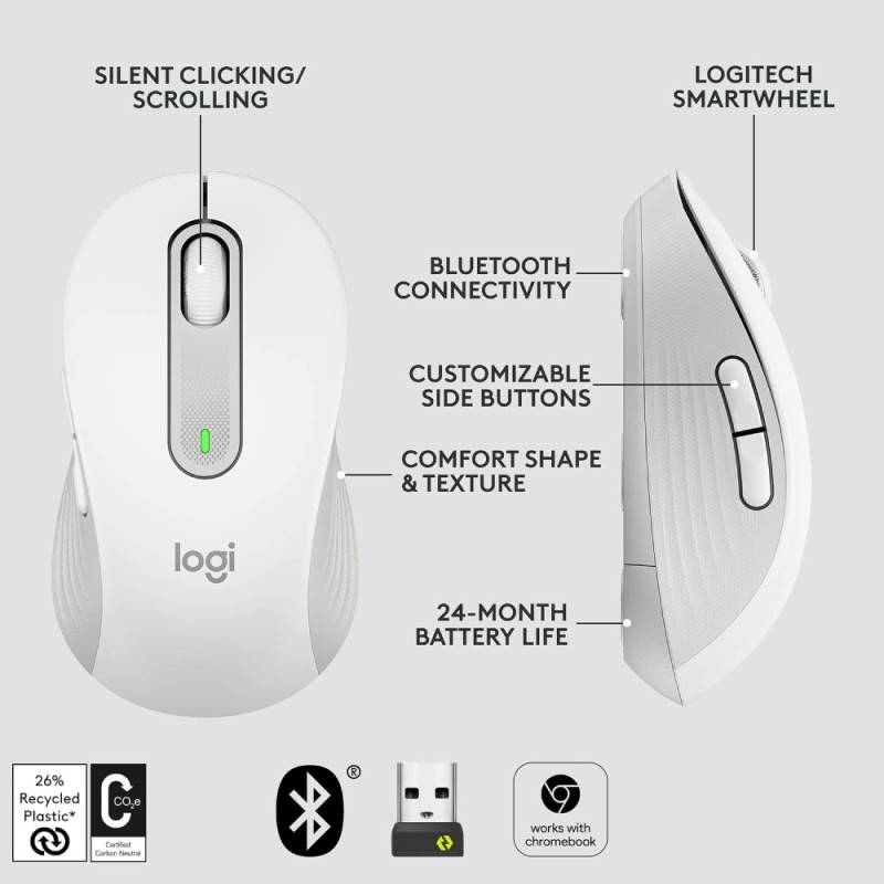 Logitech Wireless Mouse M650 Advanced Optical Tracking Off-White