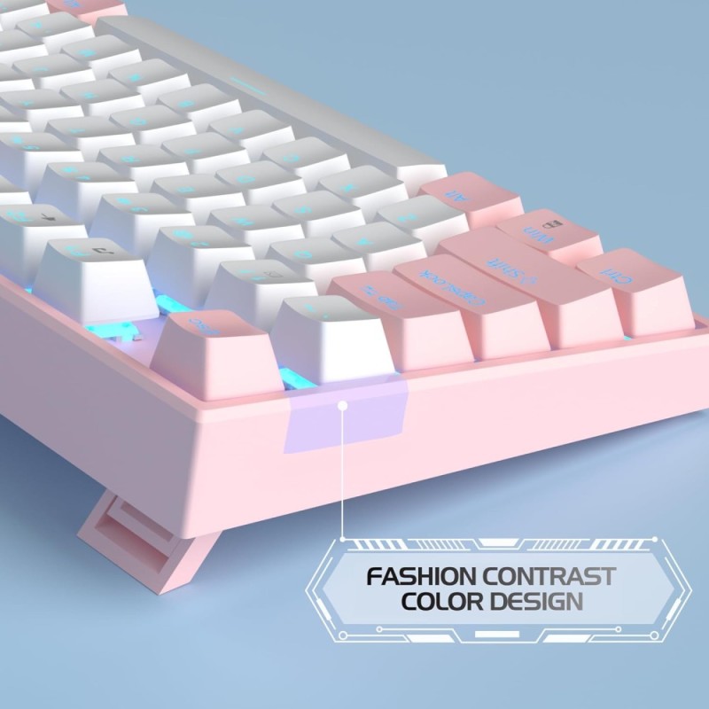 MageGee Gaming Mechanical Keyboard 75% Pink Red Switch 87 Keys White Pink