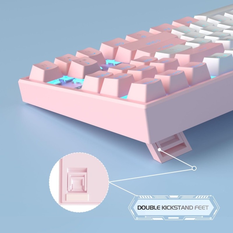 MageGee Gaming Mechanical Keyboard 75% Pink Red Switch 87 Keys White Pink