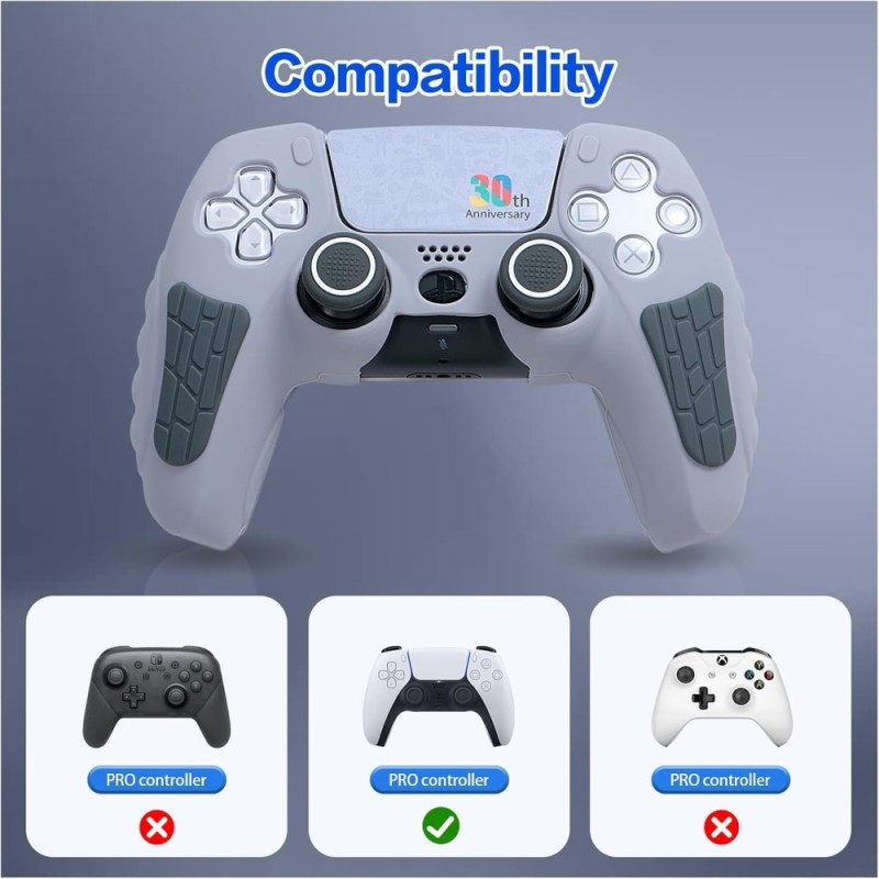 Meyaar Silicone Cover for PS5 Controller, Anti-Slip, Light Grey