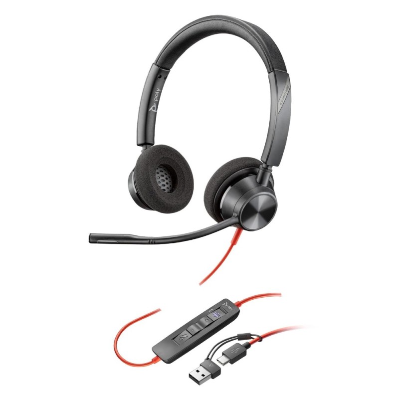 PLT Blackwire 3320 Stereo Headset Noise-Canceling Mic USB-C Black