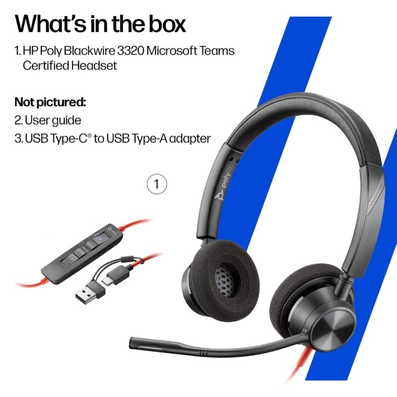 PLT Blackwire 3320 Stereo Headset Noise-Canceling Mic USB-C Black