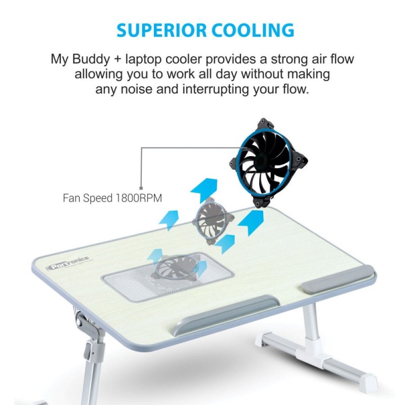 Portronics Aluminium My Buddy Plus Laptop Table POR-704 Adjustable Angle, Built-in USB Cooling Fan, Grey