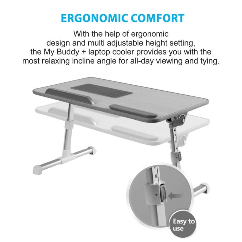 Portronics Aluminium My Buddy Plus Laptop Table POR-704 Adjustable Angle, Built-in USB Cooling Fan, Grey