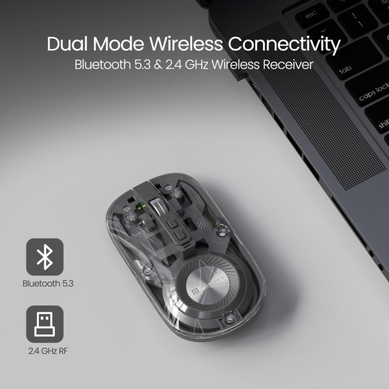 Portronics Wireless Bluetooth Mouse POR-3098 Dual Connectivity, Rechargeable Battery, Adjustable DPI, Grey