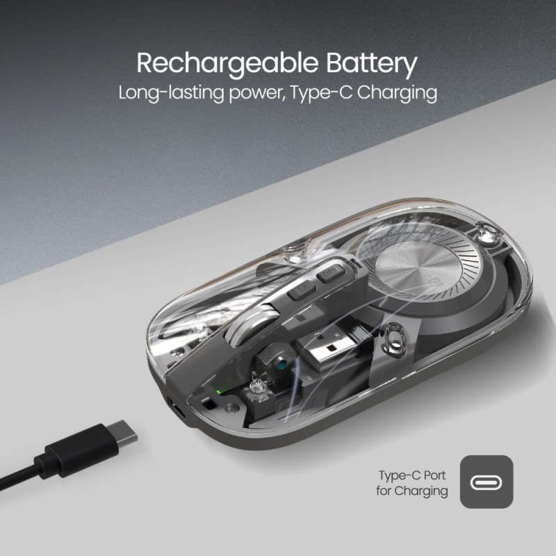Portronics Wireless Bluetooth Mouse POR-3098 Dual Connectivity, Rechargeable Battery, Adjustable DPI, Grey