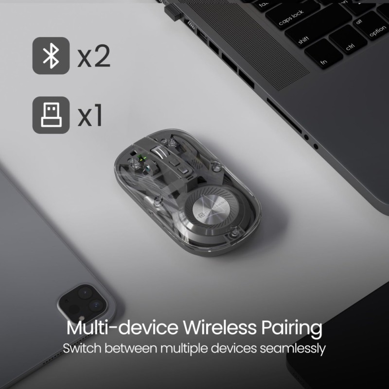 Portronics Wireless Bluetooth Mouse POR-3098 Dual Connectivity, Rechargeable Battery, Adjustable DPI, Grey