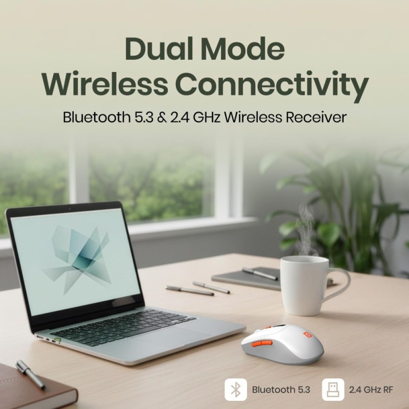 Portronics Wireless Bluetooth Mouse POR-3332 Dual Connectivity, 4800 DPI, White