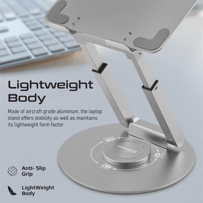 Promate Laptop Stand Deskmate-6 Adjustable Height Aluminium Grey
