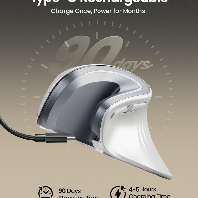 ProtoArc Ergonomic Mouse EM11 NL Wireless Vertical Mouse White/Silver