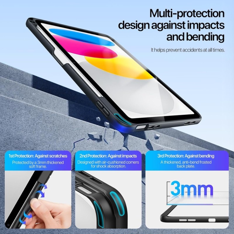 Qinda Case for Apple iPad A16 11th/10th Gen Adjustable Stand Black