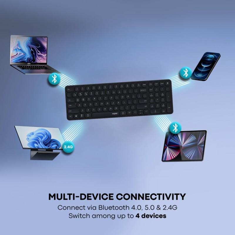 Rapoo Keyboard E9350L Multi Device W/L & BT, Rechargeable, DarkGrey