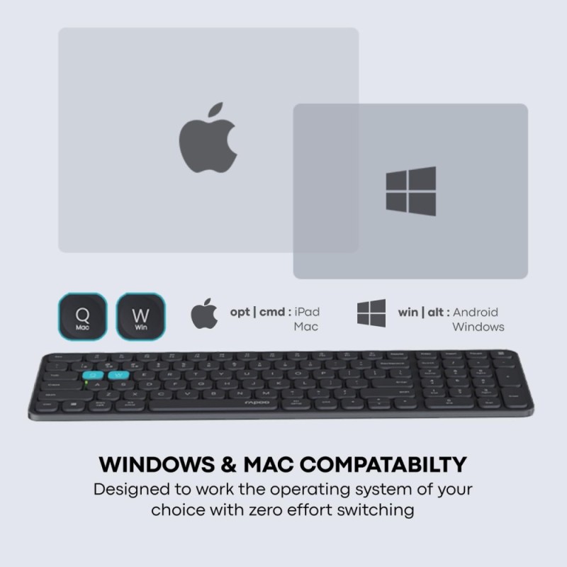 Rapoo Keyboard E9350L Multi Device W/L & BT, Rechargeable, DarkGrey