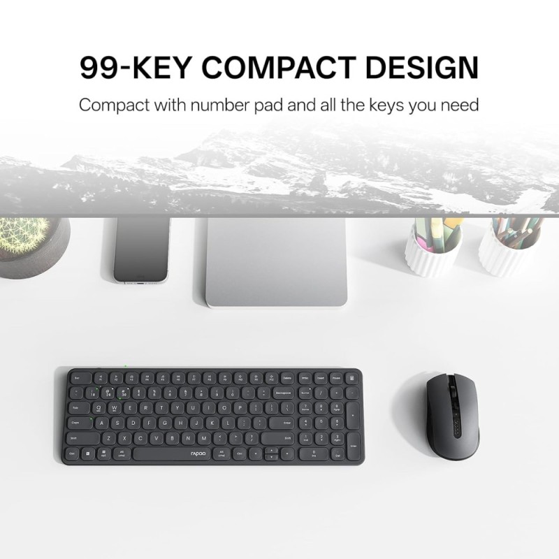 Rapoo Keyboard Mouse Combo 9350S Multi-Device W/L/BT Dark Grey