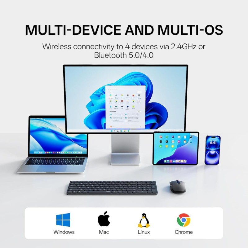 Rapoo Keyboard Mouse Combo 9350S Multi-Device W/L/BT Dark Grey