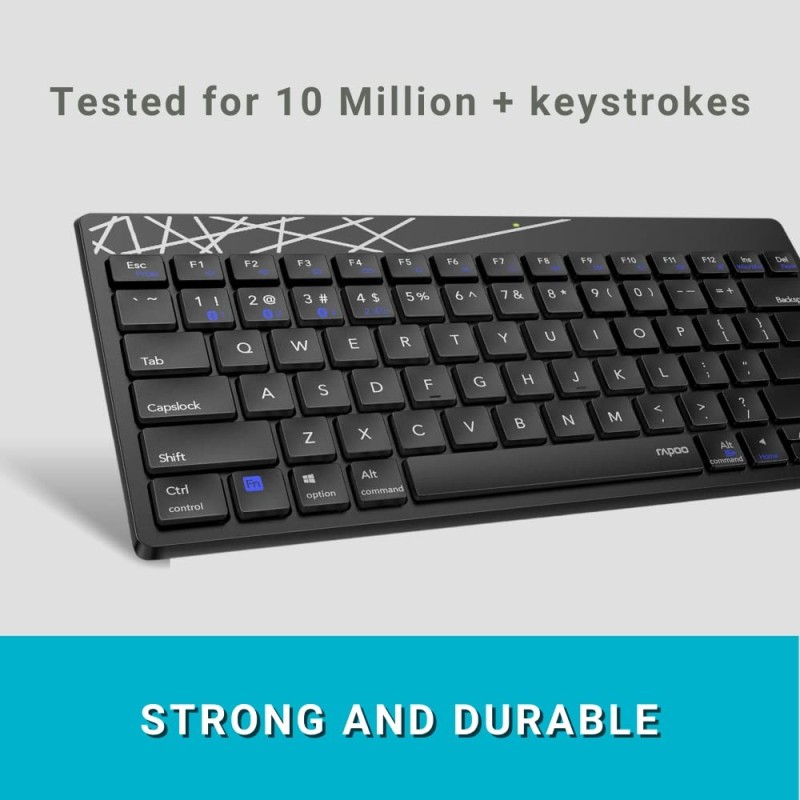 Rapoo Wireless Keyboard & Mouse Combo 8000M Bluetooth 3.0/4.0 Spill-Resistant Black