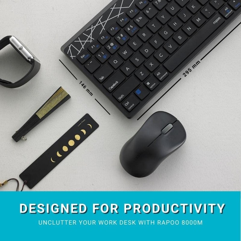 Rapoo Wireless Keyboard & Mouse Combo 8000M Bluetooth 3.0/4.0 Spill-Resistant Black
