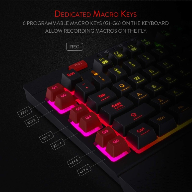 Redragon Gaming Keyboard K512 RGB Backlit 6 Macro Keys Black