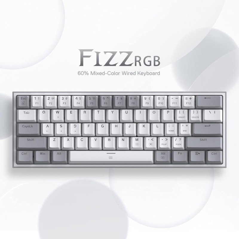 Redragon K617 Fizz Wired RGB Gaming Keyboard 61 Keys White and Grey