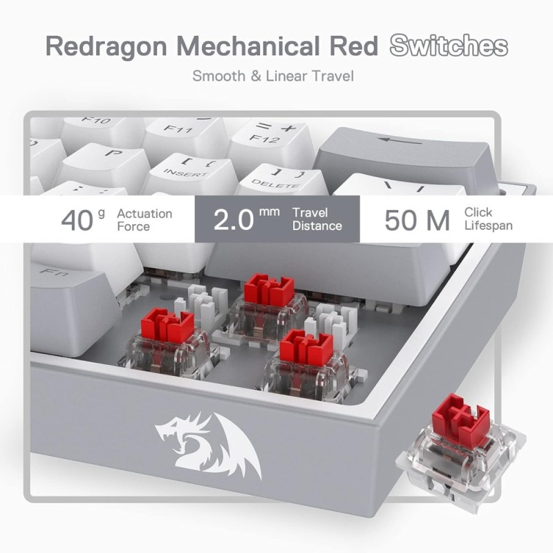 Redragon K617 Fizz Wired RGB Gaming Keyboard 61 Keys White and Grey