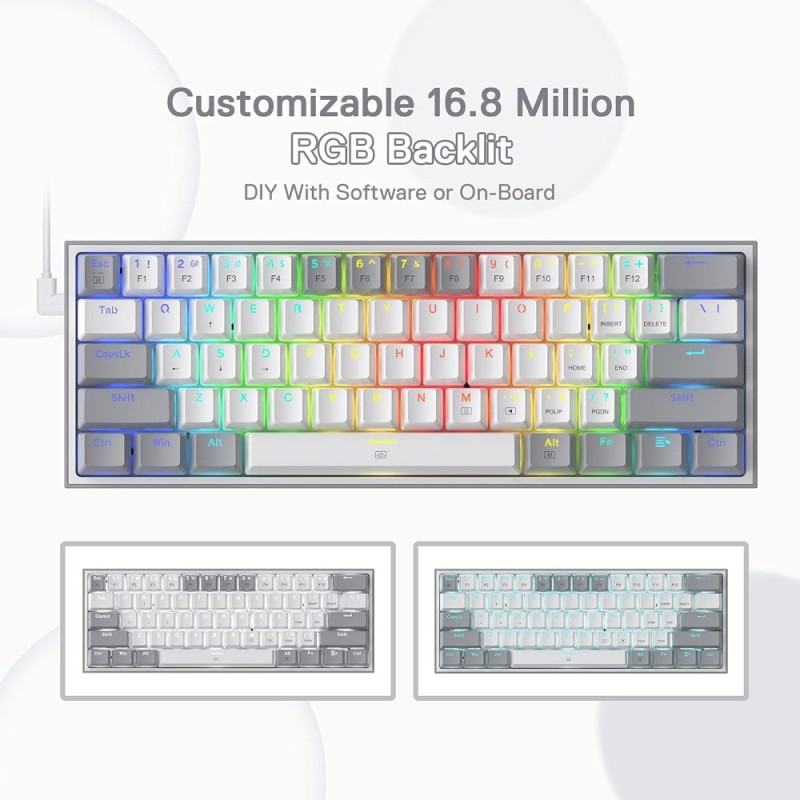 Redragon K617 Fizz Wired RGB Gaming Keyboard 61 Keys White and Grey