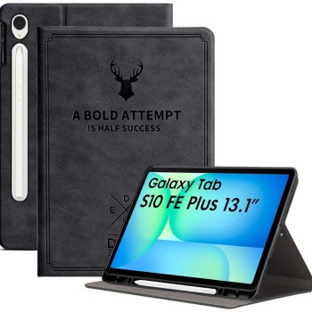 Robustrion Cover Case for Samsung Galaxy Tab S10 FE Plus with Pencil Holder, Auto Sleep Wake, Black