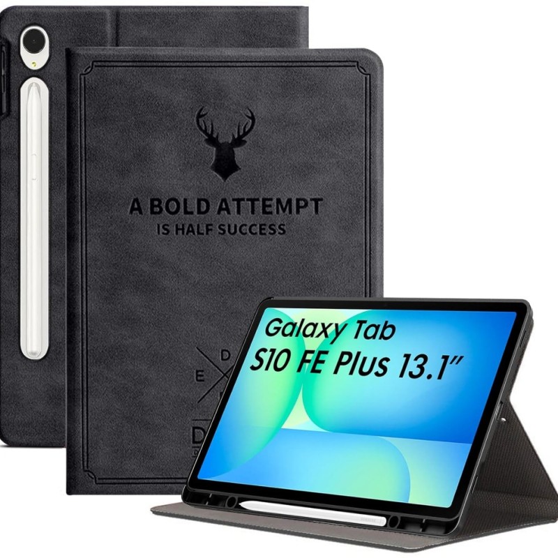 Robustrion Cover Case for Samsung Galaxy Tab S10 FE Plus with Pencil Holder, Auto Sleep Wake, Black